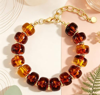 Beaded Bracelets Multicolor Acrylic Resin Beads Bracelet for Women - color: Brown