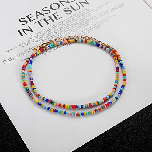 Starain Small Bead Anklets for Women Beach Foot Ankle Bracelet Cute Colorful Boho Beaded Anklets 8 inches - color: 2pcs seed bead anklets