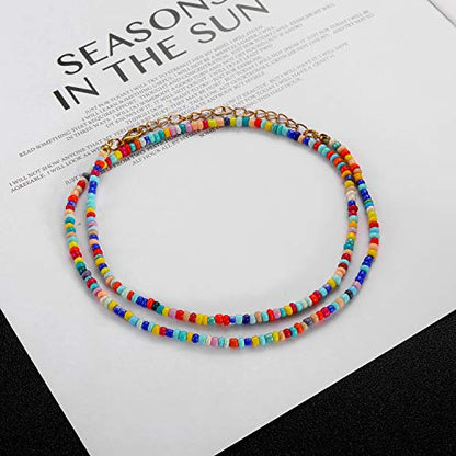 Starain Small Bead Anklets for Women Beach Foot Ankle Bracelet Cute Colorful Boho Beaded Anklets 8 inches - color: 2pcs seed bead anklets