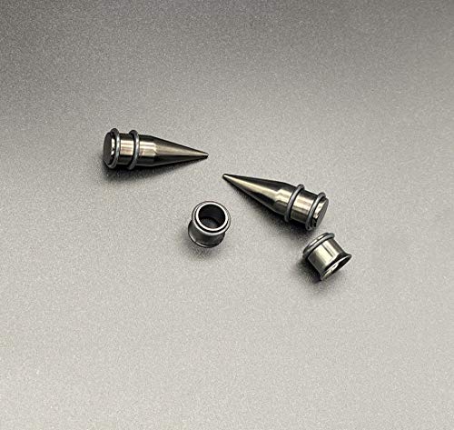 HEKEUOR 4 Piece 316l Steel Tapers and Tunnels Ear Stretching Kit Gauges Gauging Plugs Choose 1g 7/16 1/2 9/16 00g-14g - style: 00g(10mm) Black
