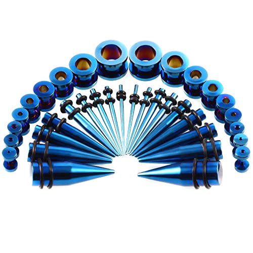 36pcs Ear Stretching Kit 14G-00G Surgical Steel Tapers Tunnels Gauges Set for Starter Women Men Expanders Body Piercing Jewelry… - color: Blue