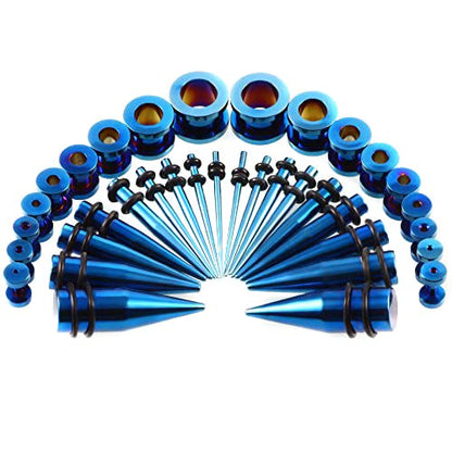 36pcs Ear Stretching Kit 14G-00G Surgical Steel Tapers Tunnels Gauges Set for Starter Women Men Expanders Body Piercing Jewelry… - color: Blue