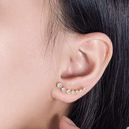 925 Sterling Silver Post Cubic Zirconia Ear Crawle Earring For Women 7 Crystal Star Ear Stud Earrings AAA CZ Arrow Ear Climber Hypoallergenic Piercing Gifts For Her - color: Gold color