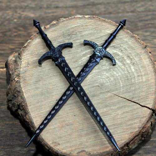 2PCS Viking Sword Hair Pins - Black Metal Hair Sticks for Women | Gothic Hair Accessories for Buns, Updos, Renaissance Festival, Halloween & Cosplay