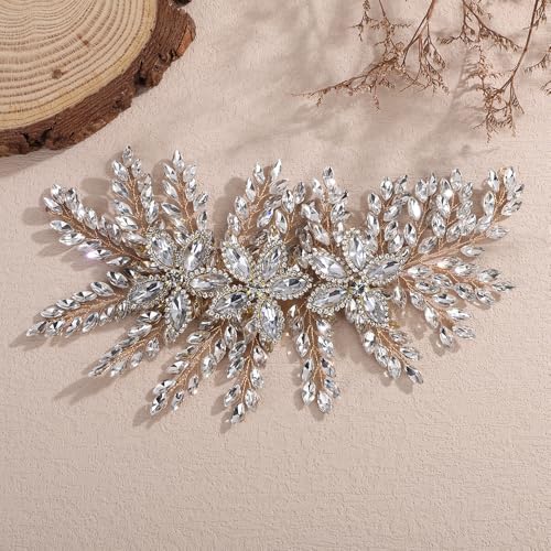 Teyglen Large Full Rhinestone Headband Flower Crystal Bride Wedding Headband Hair Vine Bridal Rhinestone Headpiece Wedding Hair Accessories for Women Party Prom (Golden) - color: Golden