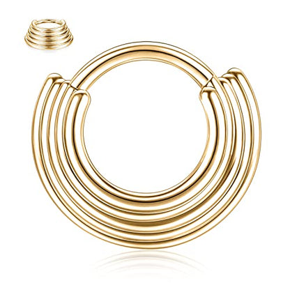 FUNLMO 18G 16G Septum Jewelry Triple Stacked Septum Nose Ring Surgical Steel Daith Conch Helix Cartilage Lobe Piercing Jewelry - color: Style 2: Gold-5 tier stack