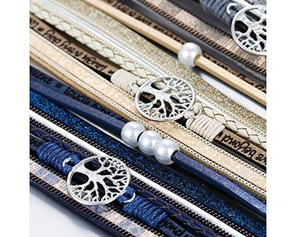 Fesciory Leather Wrap Bracelet for Women, Boho Western Layered Cuff Jewelry | Stackable Bracelets, Easy-On Clasp, Daily Wear, Pairs with Boho Western Outfits, Gift for Women - color: Blue4