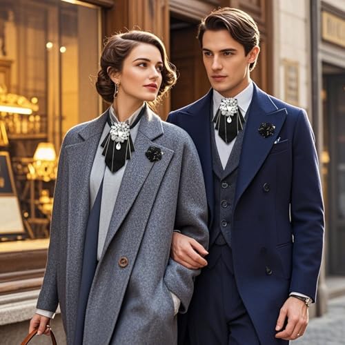 LJBFNN Bow Ties for Men Women, Pre-tied Bow Tie and Lapel Pin Set Crystal Rhinestone Bowties Men Women Wedding Party Prom - color: Black