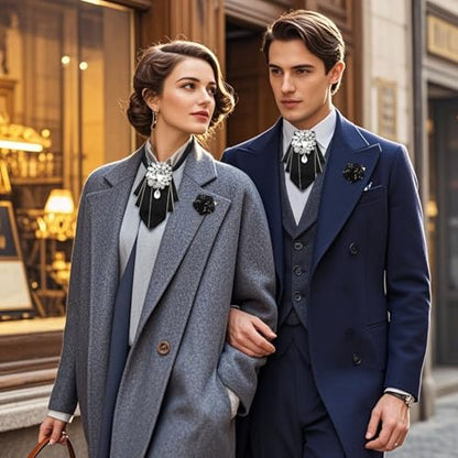 LJBFNN Bow Ties for Men Women, Pre-tied Bow Tie and Lapel Pin Set Crystal Rhinestone Bowties Men Women Wedding Party Prom - color: Black