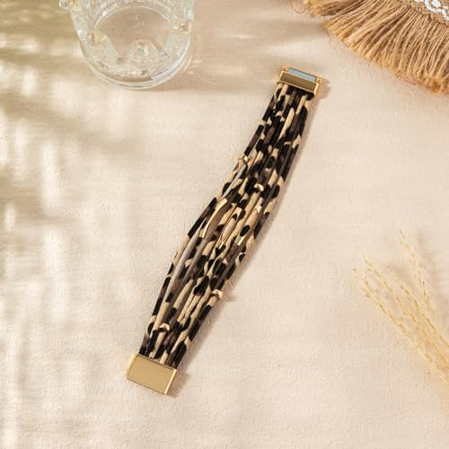 Rantanto Leather Wrap Bracelets For Women Gold Twist Lock Buckle Wrist Cuff | PU leather,Skin-friendly,Boho Stackable Wristband,Fashion Daily Jewelry,Trend Casual Party Bangle,Fit For Birthday, Holiday - color: Leopard Multi