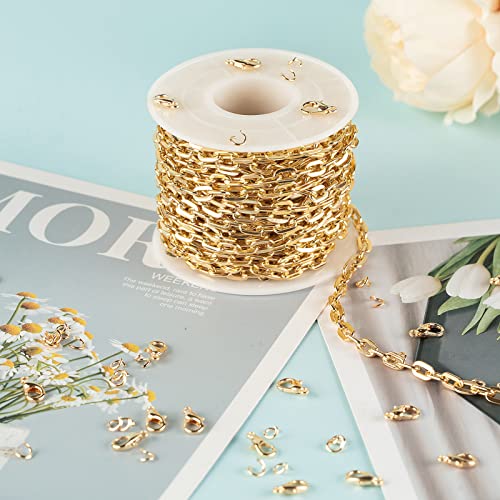 32.8 Feet Gold Plated Chain Bulk, Aluminum Paperclip Necklace Bracelet Chain for Women Men Jewelry Making Chain Roll with Jump Rings and Lobster Clasps - color: 4.3×6.8mm-Gold