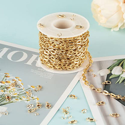 32.8 Feet Gold Plated Chain Bulk, Aluminum Paperclip Necklace Bracelet Chain for Women Men Jewelry Making Chain Roll with Jump Rings and Lobster Clasps - color: 4.3×6.8mm-Gold