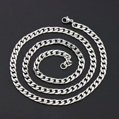 Monily Silver Chain for Men Stainless Steel Curb Chain Necklace Women - size: 26 Inches, style: 5 mm wide