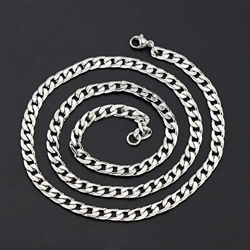 Monily Silver Chain for Men Stainless Steel Curb Chain Necklace Women - size: 22 Inches, style: 5 mm wide