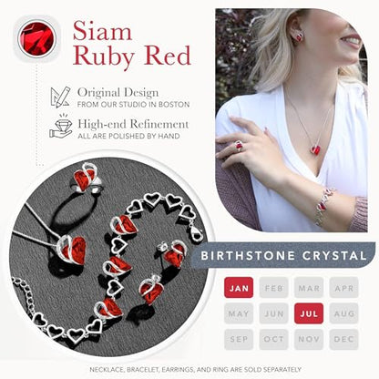 Infinity Love Heart Stud Earrings for Women, Birthstone and Healing Stone, Gifts for Mom, Wife, and Her, Silver Plated - color: 01-January & July-Siam Ruby Red