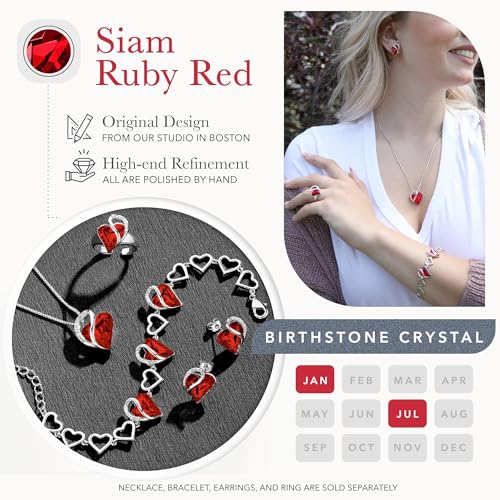 Infinity Love Heart Stud Earrings for Women, Birthstone and Healing Stone, Gifts for Mom, Wife, and Her, Silver Plated - color: 01-January & July-Siam Ruby Red