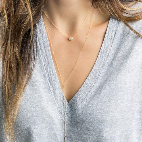 Valloey Rover Gold Necklaces for Women | Dainty 14K Gold/Sterling Silver Plated Cubic Zirconia Star Moon Pendant Necklaces Twist Rope Chain Simple Jewelry for Women - style: CZ-dot
