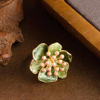 Kokoma Vintage Camellia Flower Statement Ring for Women Shiny Green Enamel Floral Ring Engagement Eternity Rings Wedding Band Adjustable Fashion Jewelry