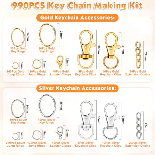 PAXCOO Keychain Making Kit, Keychain Craft Supplies Including Key Chain Hooks, Lobster Clasps, Key Rings and Jump Rings for Key Chain Making and Jewelry Making