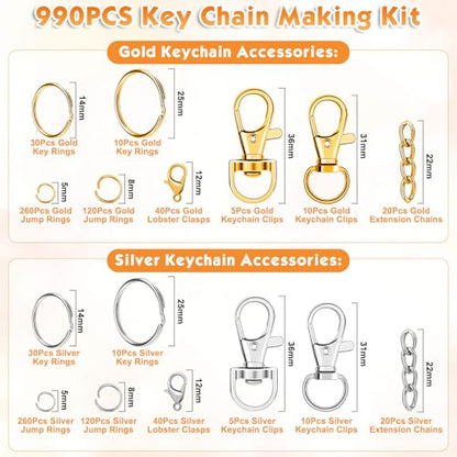 PAXCOO Keychain Making Kit, Keychain Craft Supplies Including Key Chain Hooks, Lobster Clasps, Key Rings and Jump Rings for Key Chain Making and Jewelry Making