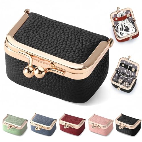 Zivyes Mini Jewelry Box Travel Small Coin Purse Organizer Case Genuine Leather Tiny Size (Black1) - color: Black1-Tiny