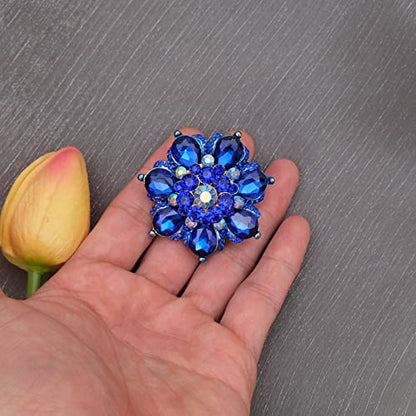 Flower Shape Crystal Cocktail Stretch Ring Party Prom Floral Statement Elastic Ring for Women - color: royal blue-gold tone