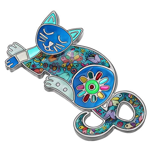 NEWEI Cat Brooch Pins for Women Girls Jacket Bag Charms Cat Pins Jewelry Gifts - color: Navy Blue