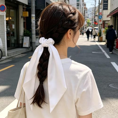 4PCS Hair Scarf Scruncheis for Women Knotted Bow Hair Ties Elastic Bands Satin Hair Ribbon Scrunchy Red Ponytail Holder for Women and Girls (Red/Pink/White Set) - color: Red/Pink/White Set
