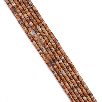 BEADIA Natural Brown Picture Jasper Spacer Beads Caps Loose Semi Gemstone for Beading Jewelry Making 4mmx2mm 38cm - color: Brown Picture Jasper, size: Round 4mm x 2mm