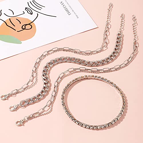 Nanafast 4-6PCS Ankle Bracelets Set for Women Gold Boho Beach Anklet Chain Adjustable Foot Jewelry for Women Extremely Simple Style - color: 4PCS-Silver