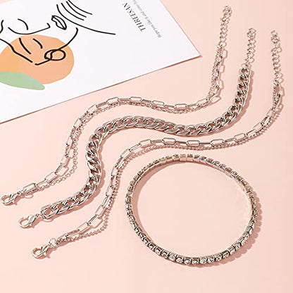 Nanafast 4-6PCS Ankle Bracelets Set for Women Gold Boho Beach Anklet Chain Adjustable Foot Jewelry for Women Extremely Simple Style - color: 4PCS-Silver