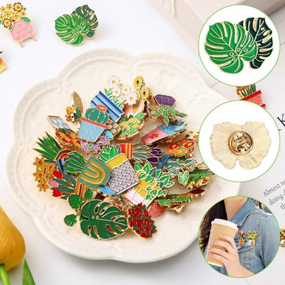 30/60 Pcs Cute Enamel Pins Bulk Plant Flower Animal Halloween Gothic Fall Pumpkin Cartoon Lapel Pin Brooches Jewelry Gift for Backpack Clothes Hats Accessories - style: Plant