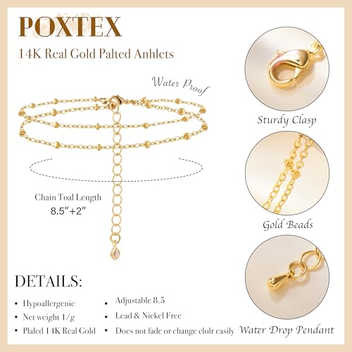 Gold/Sterling Silver Anklet Bracelets for Women Waterproof, Non Tarnish 925 Sterling Sliver Plated Heart Evileye Butterfly Charm, Dainty Summer Beach Anklets for Women, Beach Vacation Bikini Outfits for Her Mom - style: Satellite-Gold