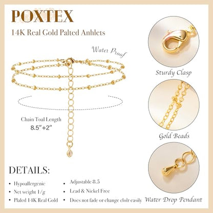 Gold/Sterling Silver Anklet Bracelets for Women Waterproof, Non Tarnish 925 Sterling Sliver Plated Heart Evileye Butterfly Charm, Dainty Summer Beach Anklets for Women, Beach Vacation Bikini Outfits for Her Mom - style: Satellite-Gold