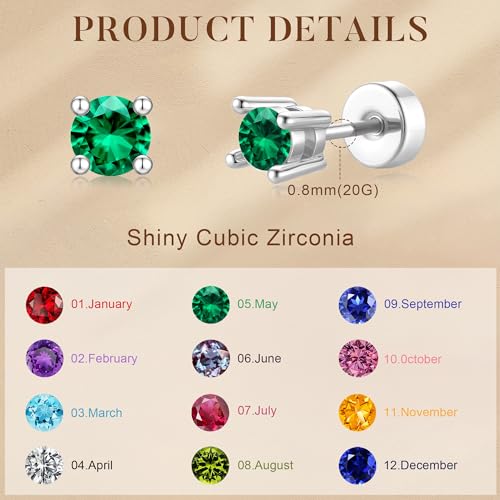 Small Birthstone Flat Back Stud Earrings for Women, 14K Real Gold Plated Hypoallergenic Earring Dainty CZ Cartilage Stud Earring Stack, Perfect Birthday Gifts for Women Her - color: Silver-11-November-Citrine Yellow