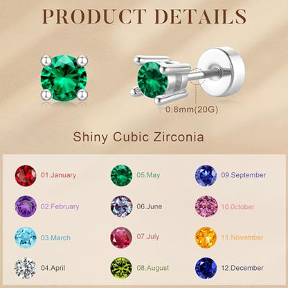 Small Birthstone Flat Back Stud Earrings for Women, 14K Real Gold Plated Hypoallergenic Earring Dainty CZ Cartilage Stud Earring Stack, Perfect Birthday Gifts for Women Her - color: Silver-11-November-Citrine Yellow