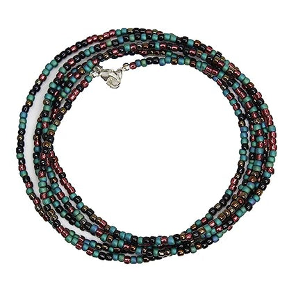 Kathy Bankston Teal Green Plum Seed Bead Necklace, Thin 1.5mm Single Strand | Beaded Layering Necklace, Choker to Long Lengths, Made to Order