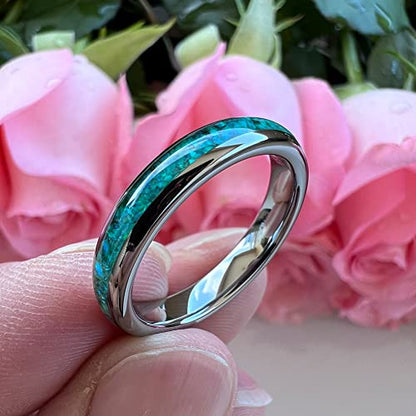 TUTISS 4mm Silver/Black Tungsten Rings for Women Men Engagement Wedding Bands Genuine Blue Green Galaxy Opal Inlay Domed Polished Comfort Fit - color: 4mm Tungsten Green Opal