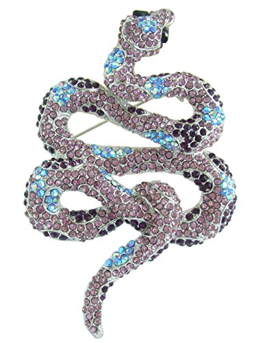 Classic 3.94" Unique Animal Snake Brooch Pin Pendant Austrian Crystal BZ5847 - color: Silver-Tone Purple