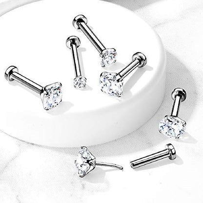 Pierced Owl - 16-20GA G23 Implant Grade Titanium Threadless Push-in Prong Set CZ Crystal Top Flat Back Labret Monroe Lip Nose Cartilage Helix Tragus Conch Ear Lobe Barbell Stud - style: 20GA (0.8mm)
