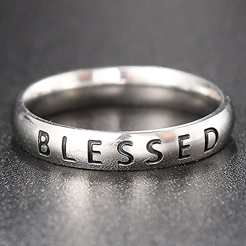 Jude Jewelers 4mm Stainless Steel Love Faith Hope Blessed Mantra Inspirational Wedding Band Ring - color: Blessed