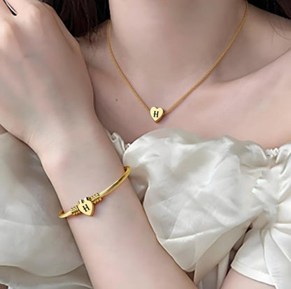MYNENEY Necklace and Bracelet for Women Stainless Steel Initial Jewelry Set - color: Gold-H