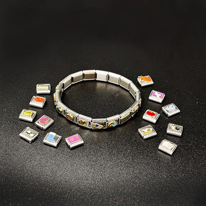 Fablinks Italian Charm Bracelet Charms - Italian Link Starter Pack, 9mm Stainless Steel Jewelry Links with 3 Bracelets and 1 Tool