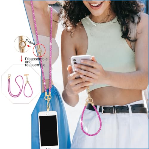 Phone Lanyard Crystal Phone Strap Crossbody, Plum | Crystal Phone Strap Crossbody Rhinestone Anti Theft Layered Strap Crossbody Cell Phone Neck for Women - color: Plum