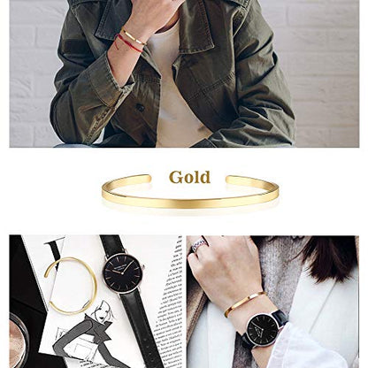 Lolalet Thin Open Cuff Bracelet, Christmas Gift for Girlfriend Wife Mom, 18K Gold Plated Couples Oval Love Bracelets, Plain Polished Finish Open Cuff Bangle Jewelry Gift for Men Women - style: 1 Pack