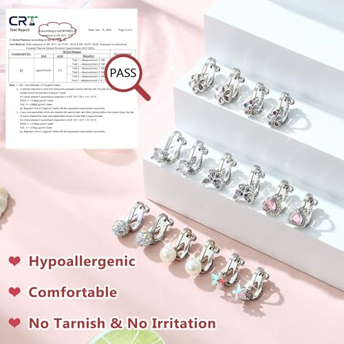 FASACCO 8-10Pairs Clip on Earrings for Women Girls Colorful Crystal Non-Piercied Earrings Cute Flower Heart Butterfly Pearl Clip-on Earrings Over 3 Years Old - style: 8Pairs