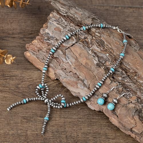 Navajo Pearl Bow Jewelry Set Western Turquoise Necklace Earring for Women Cowgirl Western Jewelry - style: Style-B