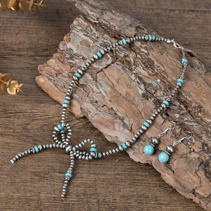 Navajo Pearl Bow Jewelry Set Western Turquoise Necklace Earring for Women Cowgirl Western Jewelry - style: Style-B