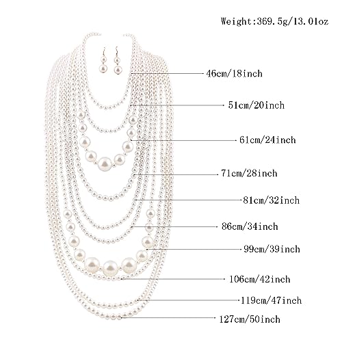 Multilayer Strand Chain Faux Pearls Flapper Beads Cluster Long Choker Necklace - color: Beige Necklace