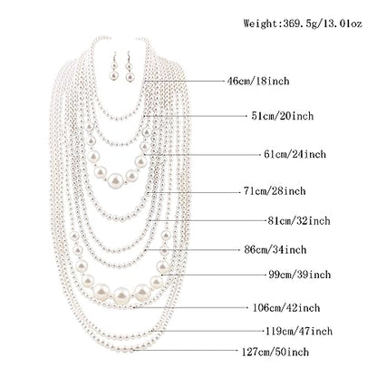 Multilayer Strand Chain Faux Pearls Flapper Beads Cluster Long Choker Necklace - color: Beige Necklace